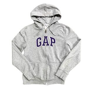 Gap | Y2K Light Gray Purple Embroidered Logo Zip Front Hoodie